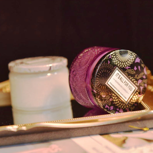 Red Embossed Glass Aromatherapy Candle