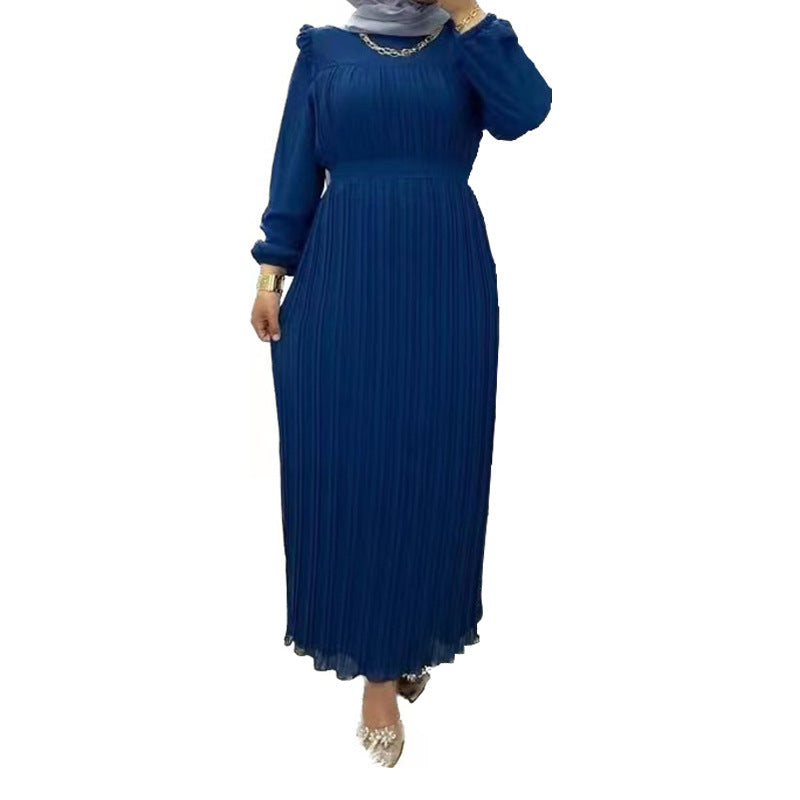 Middle East Women's Solid Color Turtleneck With Belt Loose Dress