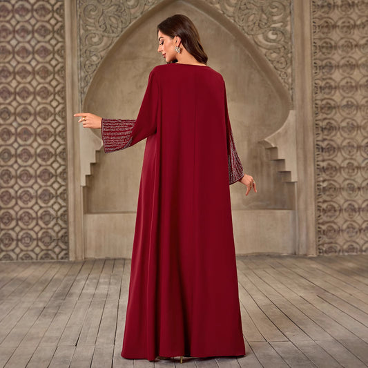 Fashion Rhinestone V-neck Casual Loose Dubai New Dress