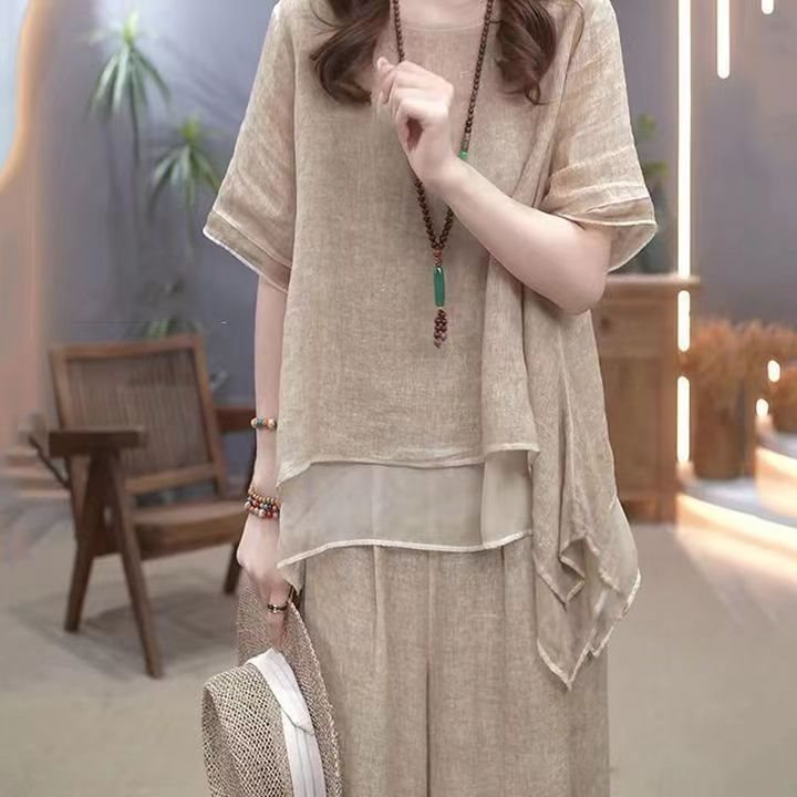 Retro Tencel Cotton And Hemp Set For Women