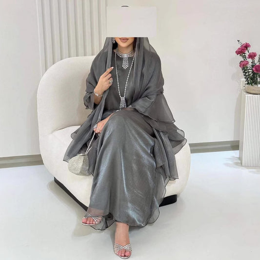 Women's Solid Color Loose Casual Dubai Cardigan Robe Dress