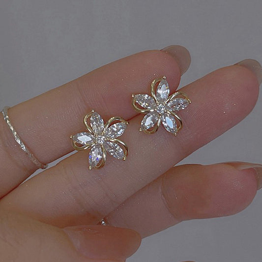 High-grade Ear Studs Five Petal Flower Zircon Flower Earrings Petite Earrings Women