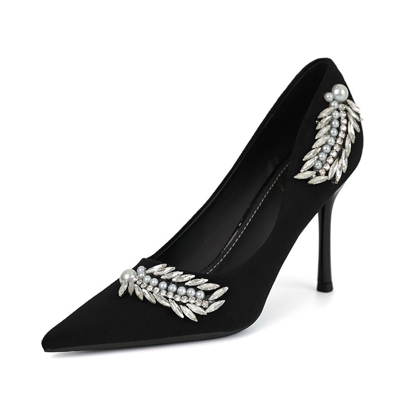 Black Suede High Heels Women Pointed Stiletto Heel