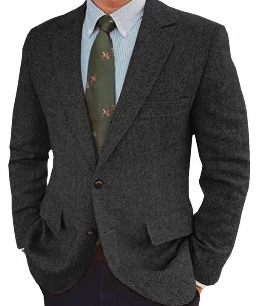 Men's Business Casual Herringbone Suit Jacket