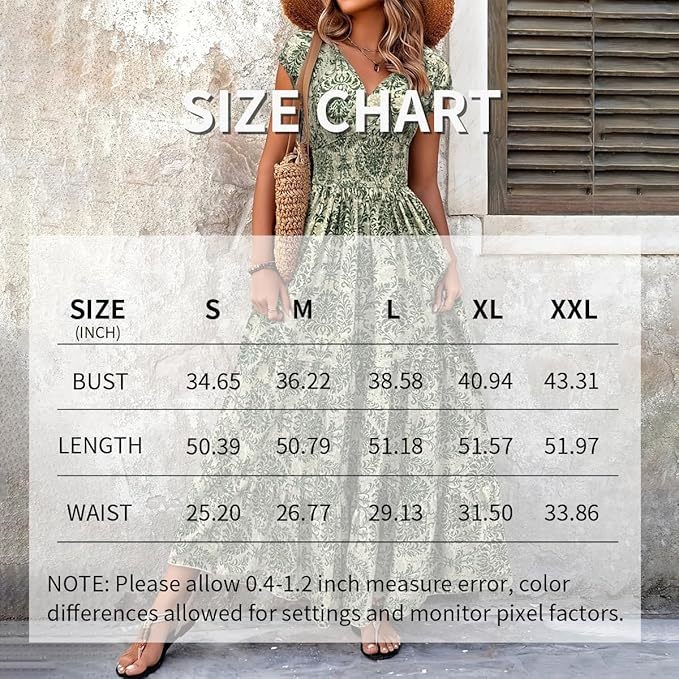 Women's V-Neck Short Sleeve Maxi Dress Summer Prints And Flowy Big Hem Beach Dresses
