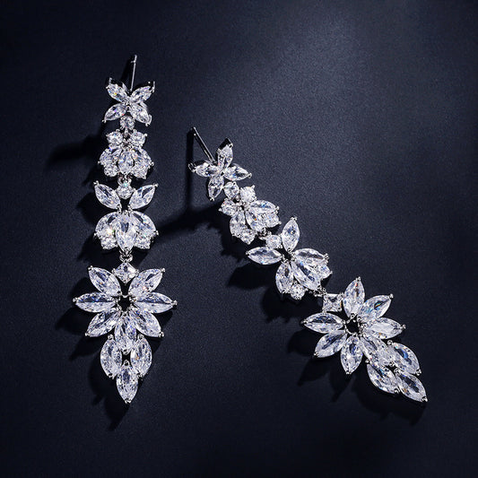 Leaf Shape Cubic Zirconia Drop Earrings