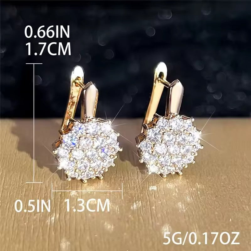Copper Inlaid Zircon Ear Clip French Exquisite Flower Women's Earrings