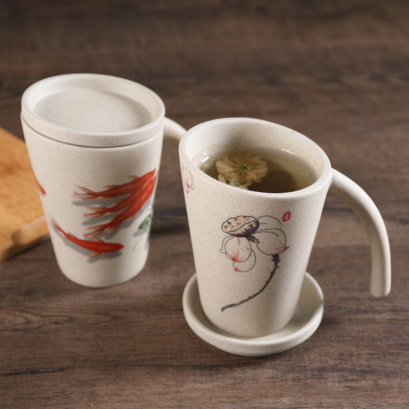 Creative Ceramic Mug Nostalgic Milk Breakfast Mug With Lid