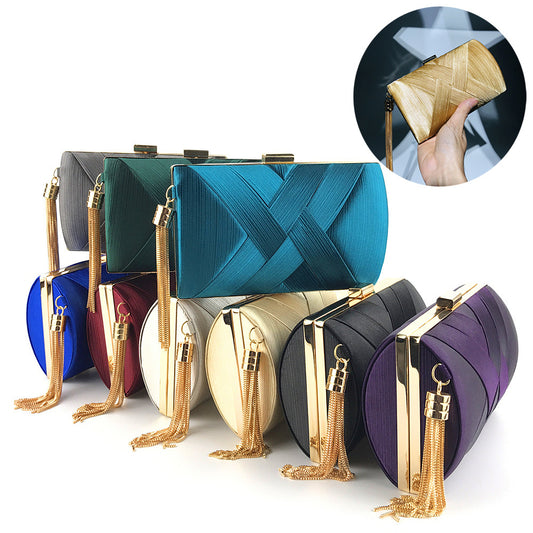 Fringed Metal Braided Diamond Buckle Banquet Evening Clutch Shoulder Bag