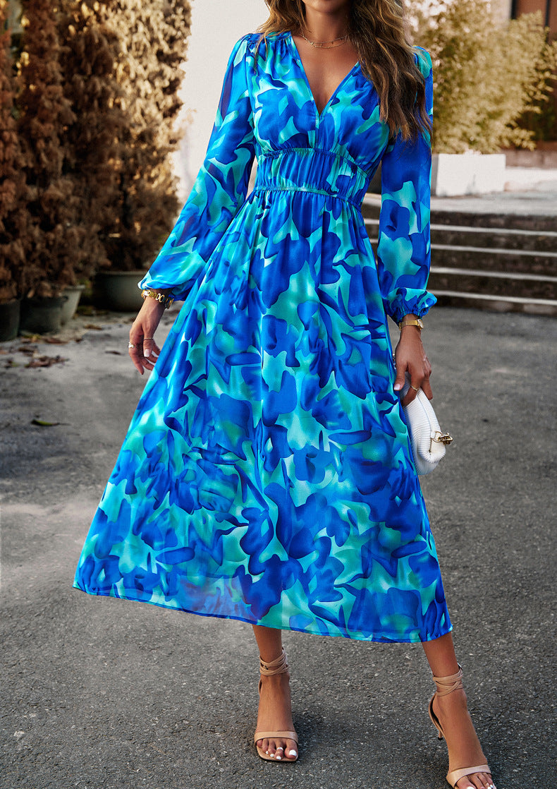 Autumn Women's Clothing Bohemian Holiday Casual Printed Dress