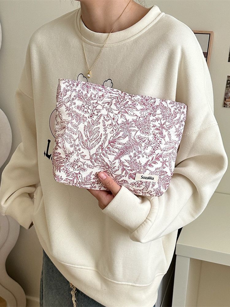 Vintage Floral Cotton Large Capacity Cosmetic Bag