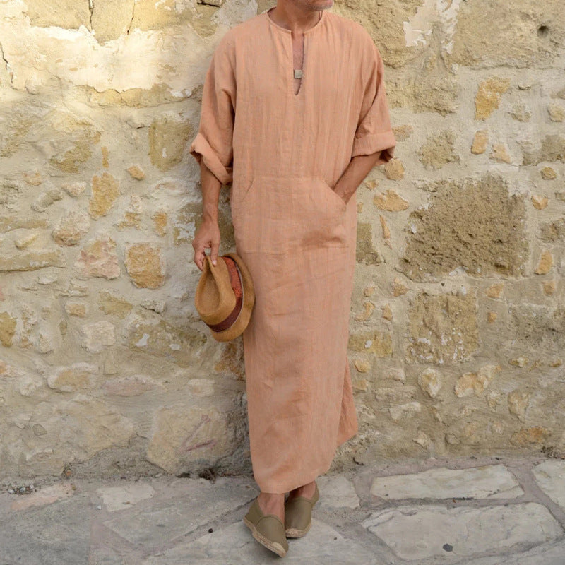 New Men's Long Cotton And Linen Big T Middle East Long Big T