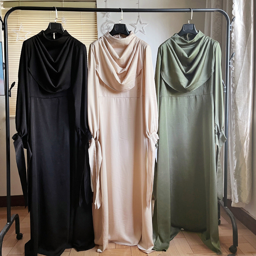 Muslim Pile Collar Robe And Ankle Dress
