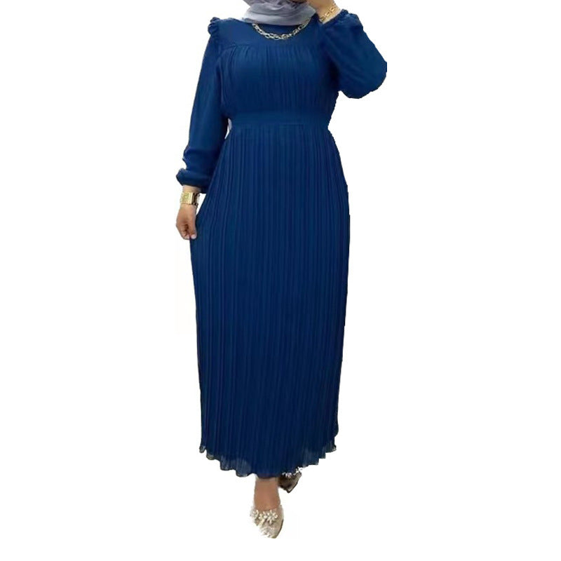 Middle East Women's Solid Color Turtleneck With Belt Loose Dress