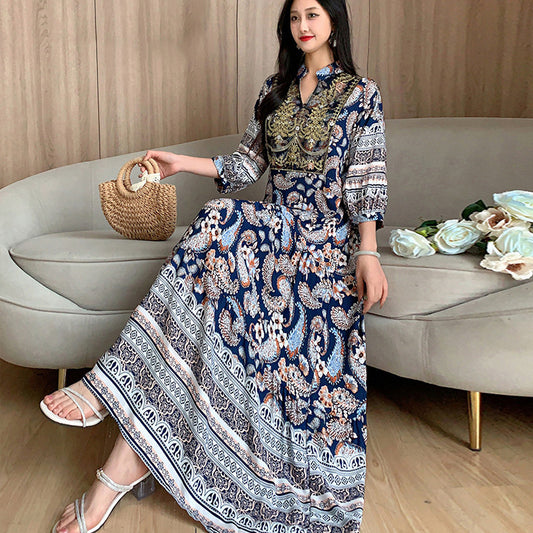 Long Skirt, Ethnic Style Dress, Women's Summer Cotton Silk Floral Print