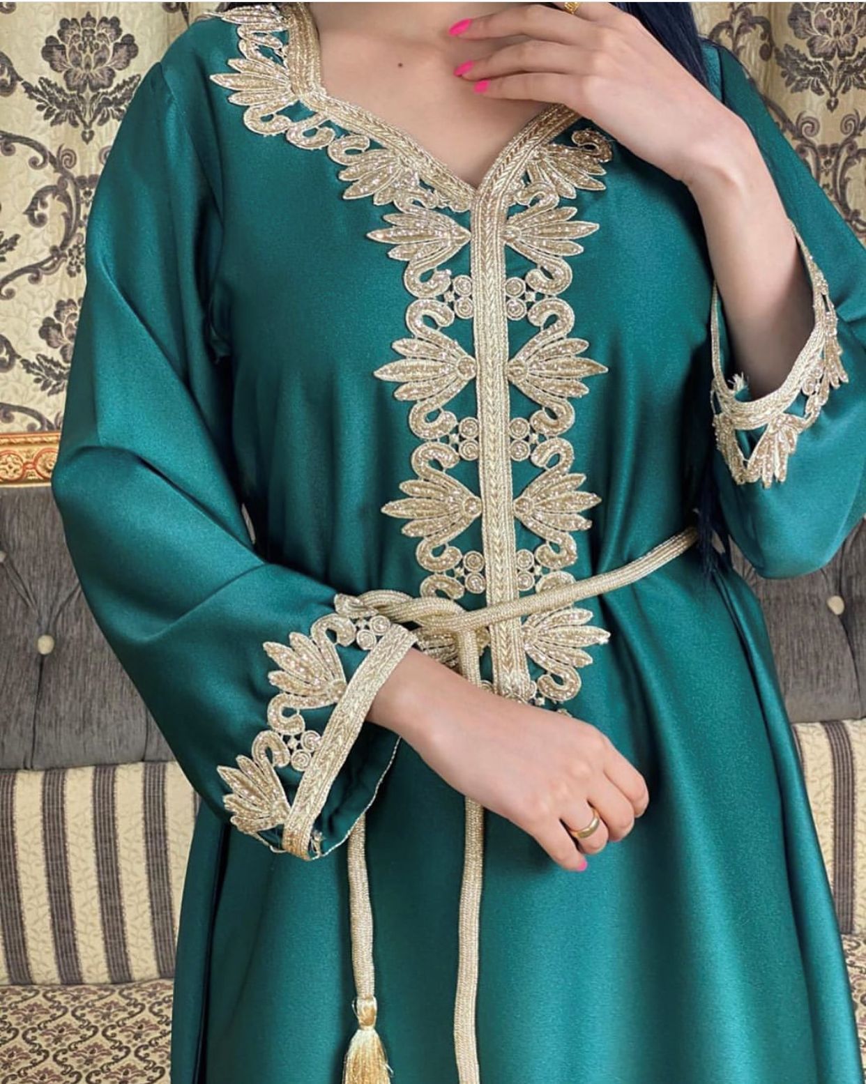 Middle East Dubai Embroidery Bronzing Lace Jalabiya Dress
