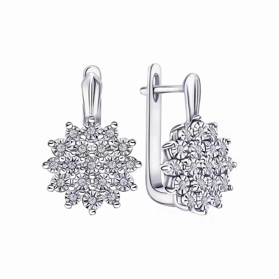 Copper Inlaid Zircon Ear Clip French Exquisite Flower Women's Earrings