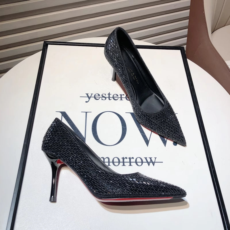 Pointed Stiletto Heel Silver High Heel Banquet Wedding Shoes