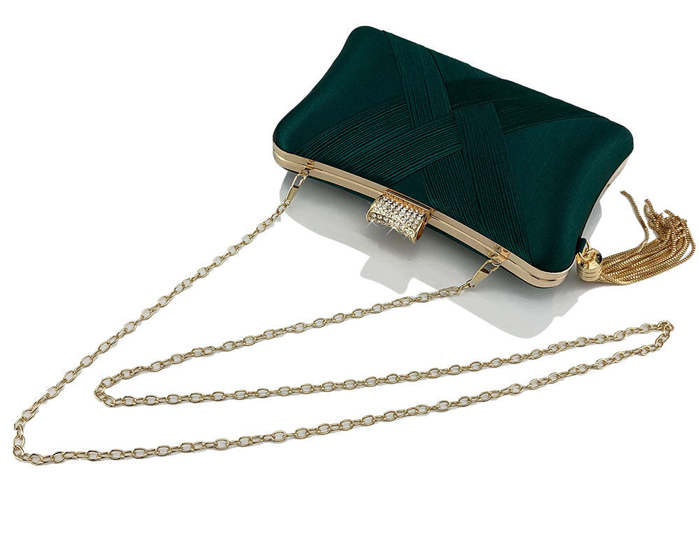 Fringed Metal Braided Diamond Buckle Banquet Evening Clutch Shoulder Bag