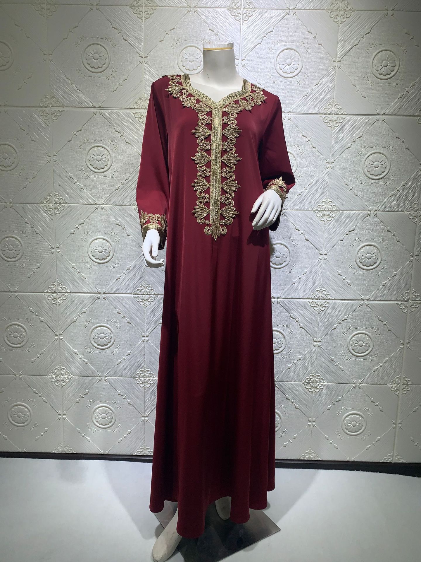 Middle East Dubai Embroidery Bronzing Lace Jalabiya Dress