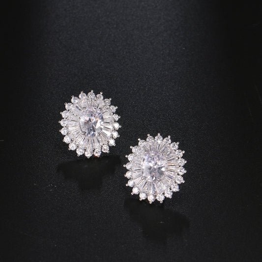 Huitan Eternity Cubic Zirconia Flower Stud Earrings For Women High Quality Wedding
