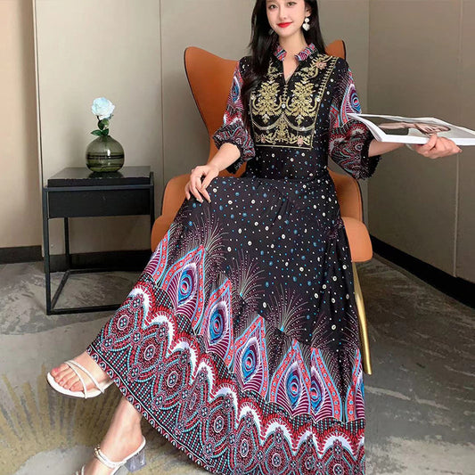 Long Skirt, Ethnic Style Dress, Women's Summer Cotton Silk Floral Print