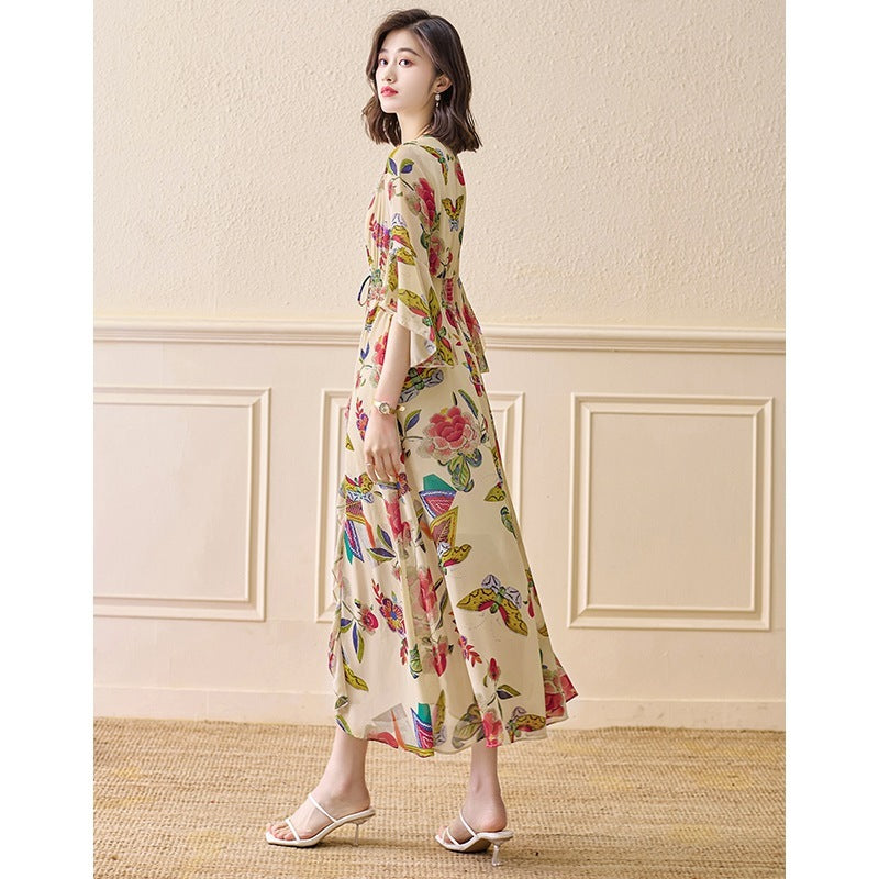Summer New Elegant Long Dress Fairy Waist Beach Chiffon Skirt