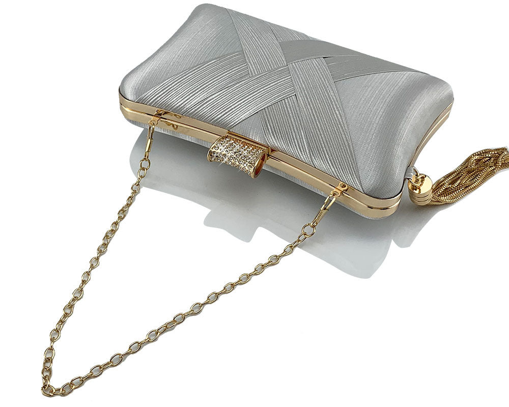 Fringed Metal Braided Diamond Buckle Banquet Evening Clutch Shoulder Bag