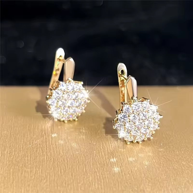 Copper Inlaid Zircon Ear Clip French Exquisite Flower Women's Earrings