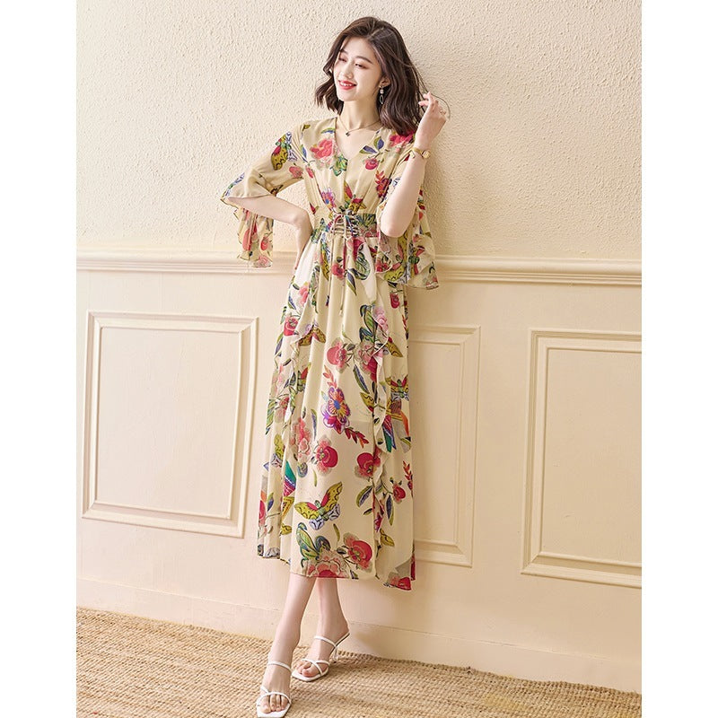 Summer New Elegant Long Dress Fairy Waist Beach Chiffon Skirt