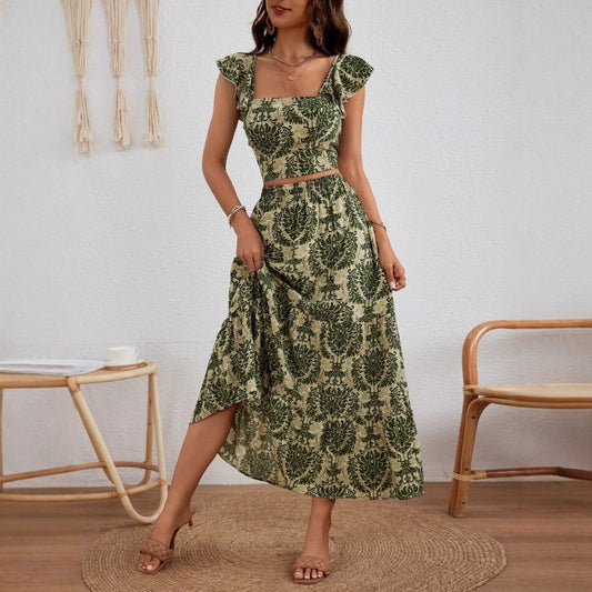 Tea Break Floral Strap Dress Female Midriff Outfit Slimming Temperament High-end Sense