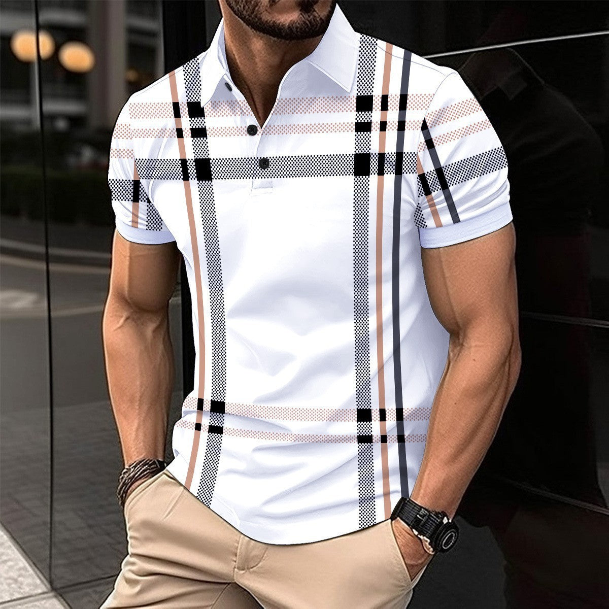 Business Plaid Slim Fit Polo Shirt