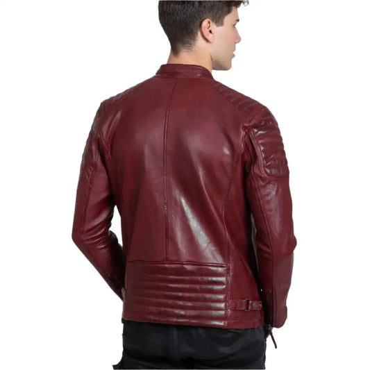 Men's Red Sheepskin Leather Biker Jacket-1