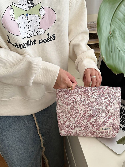 Vintage Floral Cotton Large Capacity Cosmetic Bag