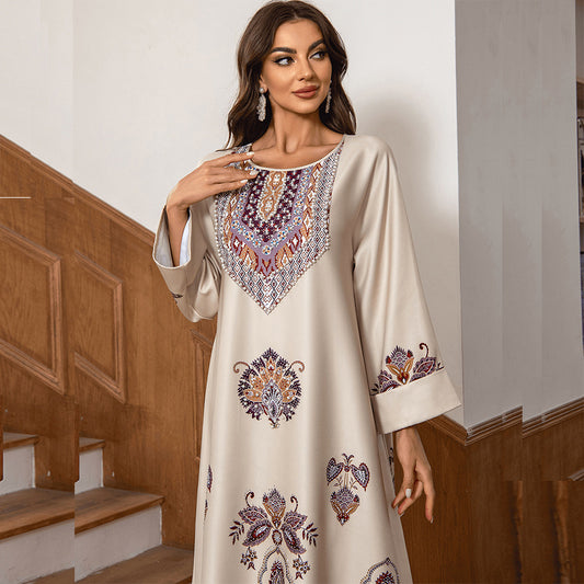 Female Actress's Modest Two-piece Embroidered Sequin Bubble Sleeve Casual Dress