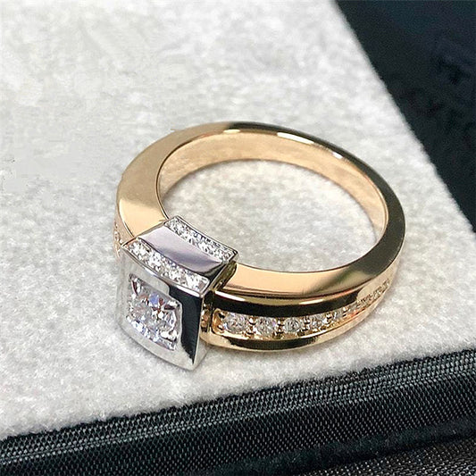 18K Split Rose Gold Plated Diamond-studded Ring