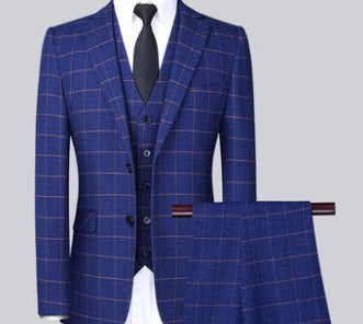 Groom Suit Suit Male Three-Piece Korean Version Of Slim Plaid Suit Business Casual Formal Wear Wedding Dress Best Man
