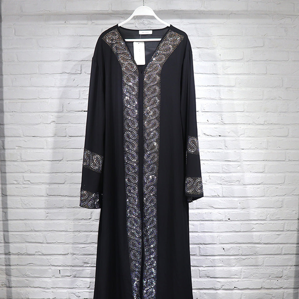 Women's Fashion Rhinestone Swing Dress Muslim Style Robe