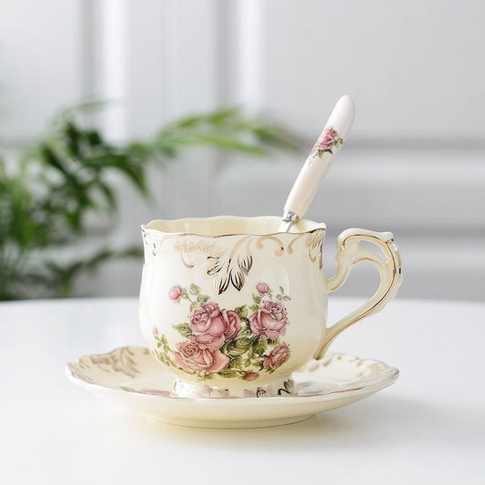 Hot Sale Creative Ceramic Coffee Cup And Saucer Hand Painted Rose