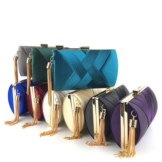 Fringed Metal Braided Diamond Buckle Banquet Evening Clutch Shoulder Bag