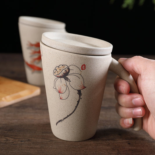 Creative Ceramic Mug Nostalgic Milk Breakfast Mug With Lid
