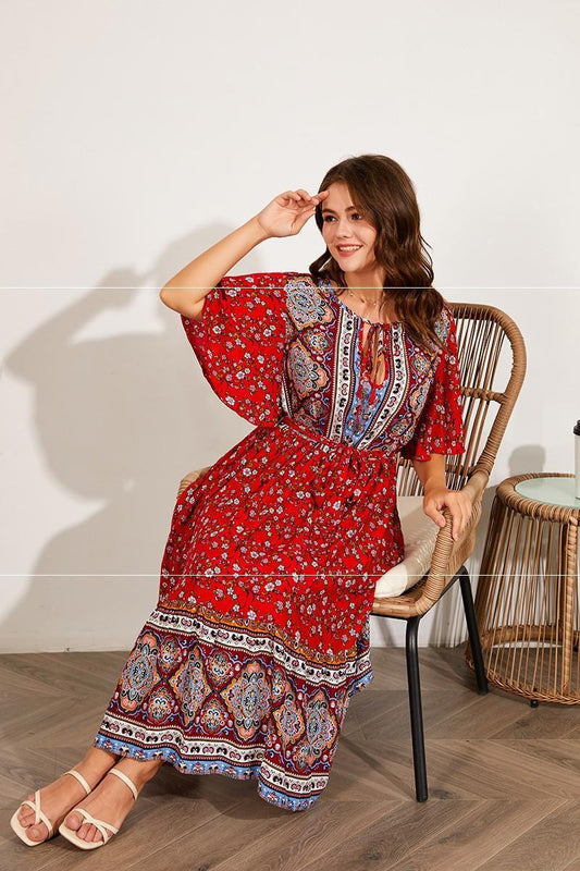 Women Dresses Summer V Neck Print Beach Dress