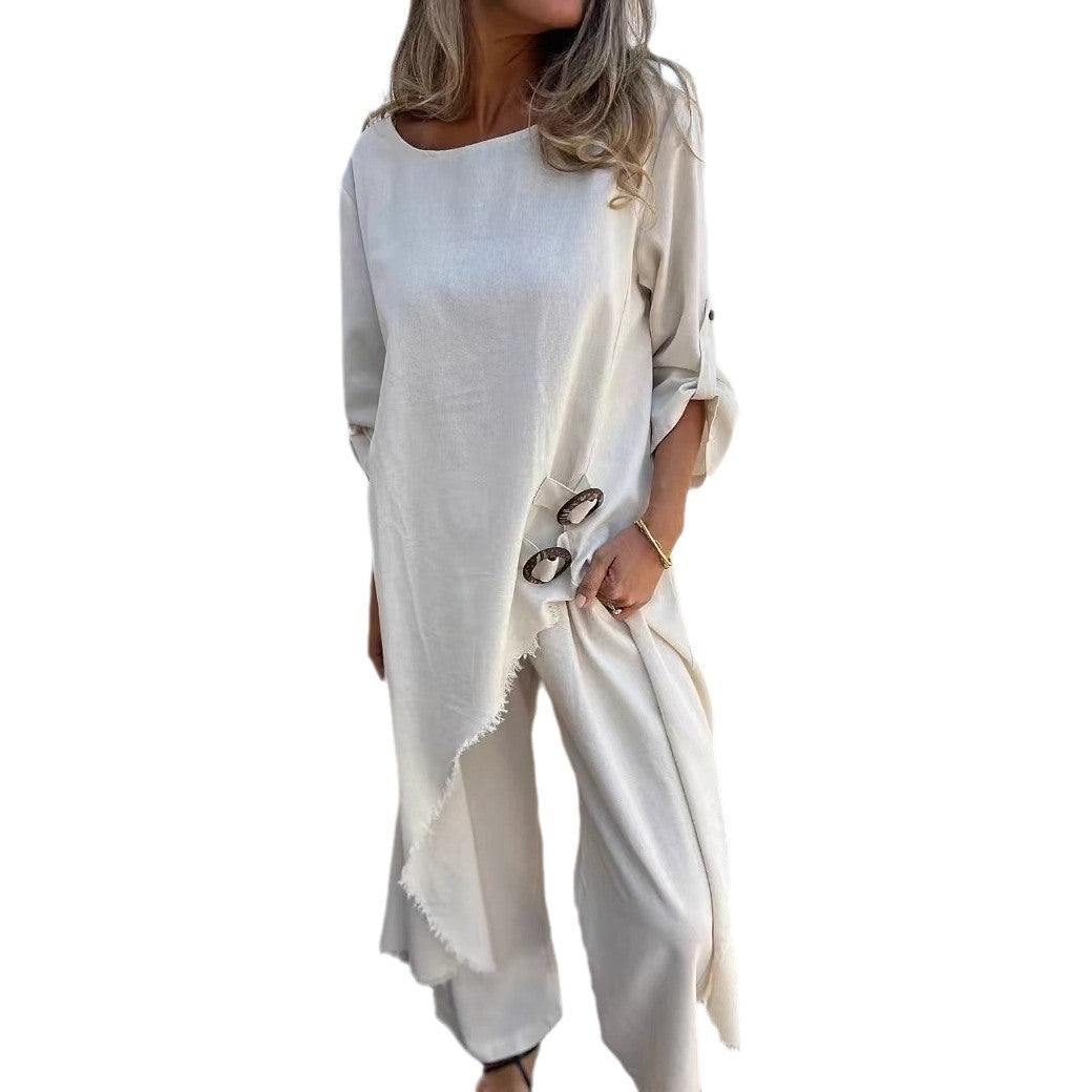Women's Metal Buckle Loose Robe Suit