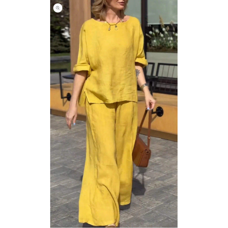 Cotton And Linen Suit Loose Casual Trousers Two-piece Suit