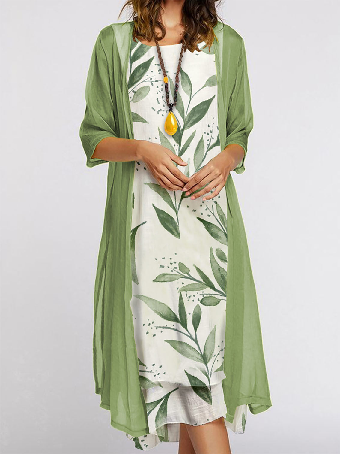 Two-piece Floral Print Round Neck Dress Jacket Women