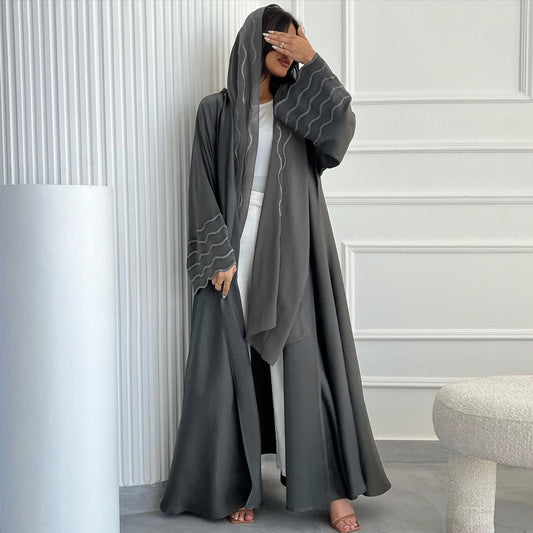 Arab Dubai Turkey Exquisite Embroidery Embroidery Coat With Headscarf Two Pieces