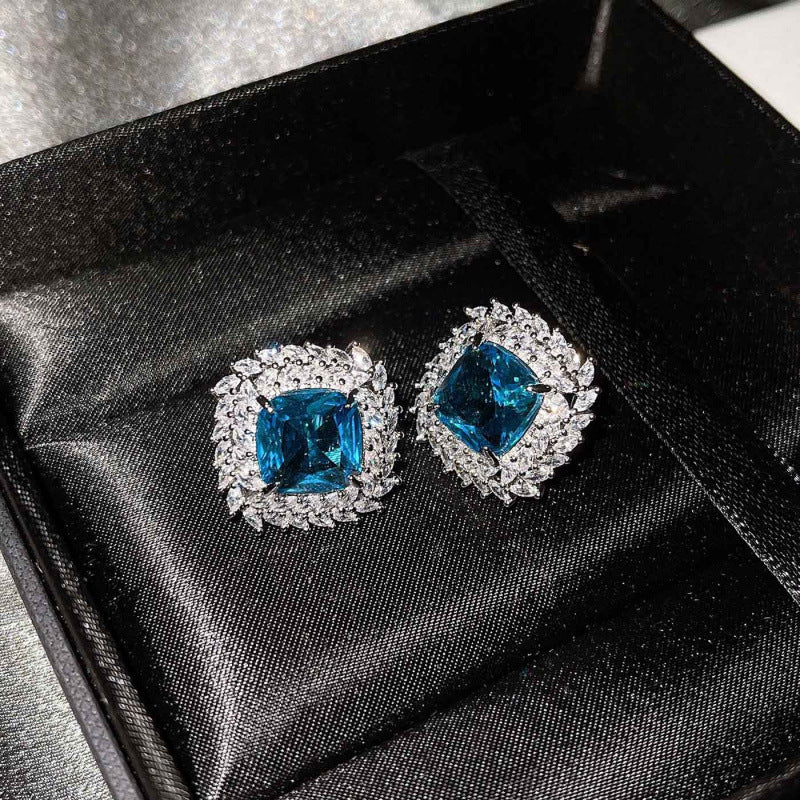 925 Silver Jewelry Colored Gems Suit Ear Stud Pendant Ring For Women