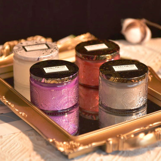 Red Embossed Glass Aromatherapy Candle