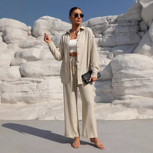Fashion Graceful Plus Size Women's Long Sleeve Cardigan Two-piece Set Casual Solid Color Suit