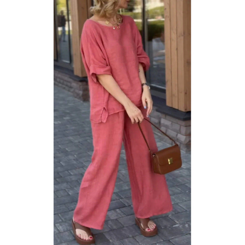 Cotton And Linen Suit Loose Casual Trousers Two-piece Suit